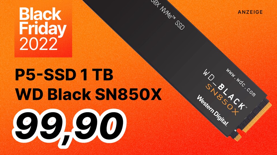 Im Otto Black Friday gibt es die neue und sehr schnelle PS5-SSD WD Black SN850X mit 1 TB günstig. Auch andere Varianten sind reduziert.