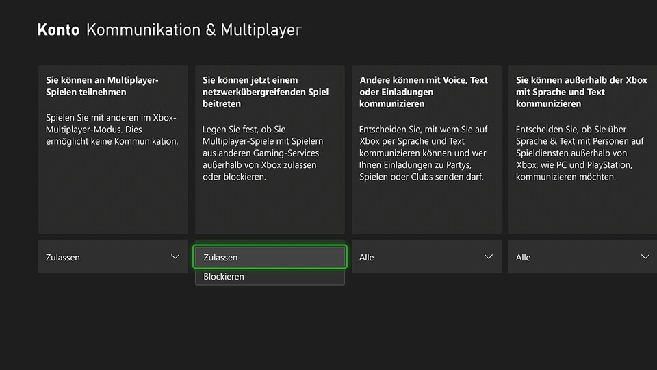 Auf der Xbox müsst ihr den Umweg über die Systemeinstellungen nehmen.