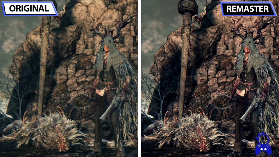 Haare, Fell, Pelz - Bloodborne strotzt nur so vor winzig kleinen Details, die im Original sehr flimmern. (Bildquelle: ElAnalistaDeBits)