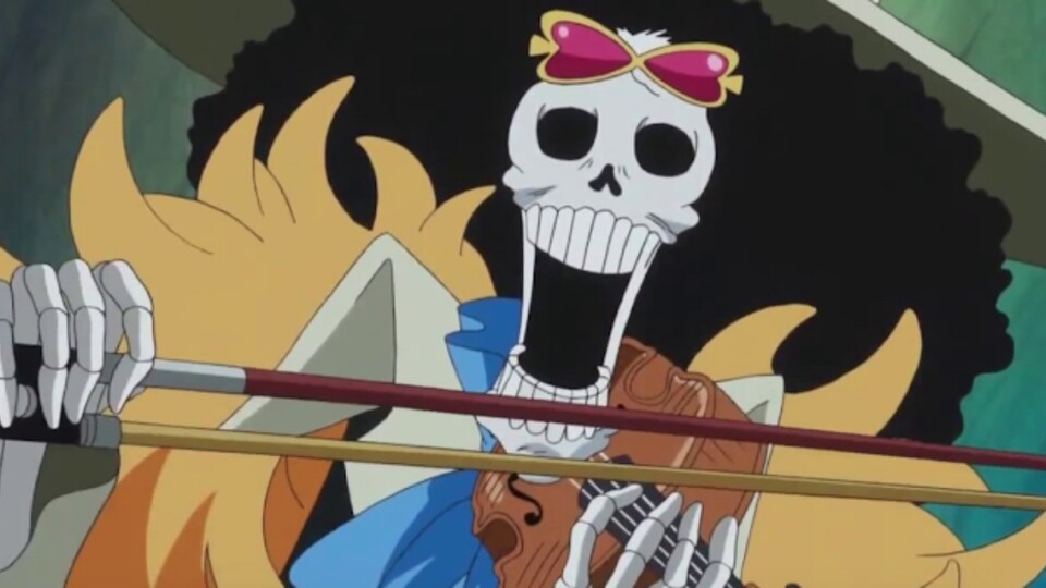 Brook liebt die Musik, aber vermisst auch seine alten Crewmitglieder. (Bild: © Toei Animation)