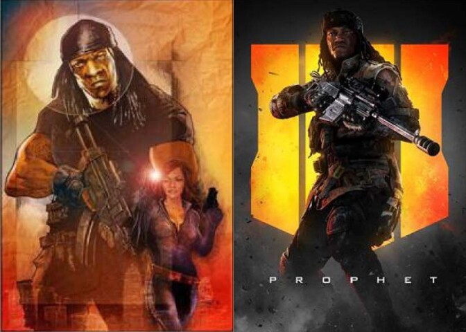 Links ist die Persona G.I. Bro von Booker T. zu sehen. Rechts Prophet aus Call of Duty: Black Ops 4. (Quelle: Potts Law Firm)