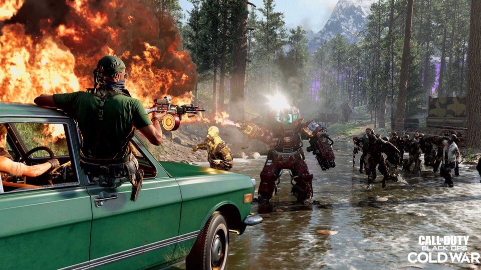 In Call of Duty Black Ops: Cold Wars neuem Zombies-Modus Outbreak bekommt ihr es offensichtlich auch mit besonders starken Zombies in Exosuits zu tun, die euch mit Flammenwerfern ans Leder wollen.