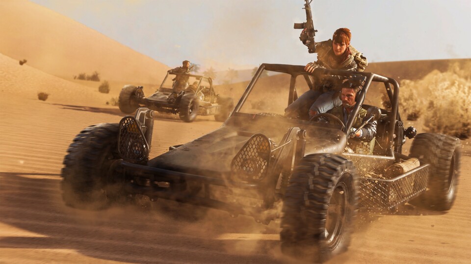 In der Alpha von CoD Black Ops: Cold War können wir mit Fahrzeugen in der Wüste kämpfen.