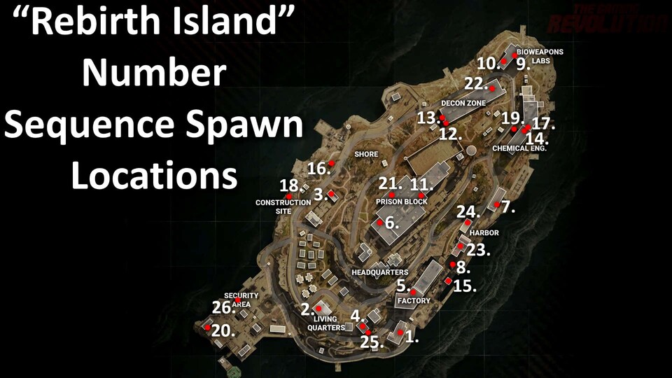 An diesen Stellen der Wiedergeburtsinsel in Call of Duty Warzone können die Zahlencodes auftauchen. (Quelle: TheGamingRevolution auf YouTube)