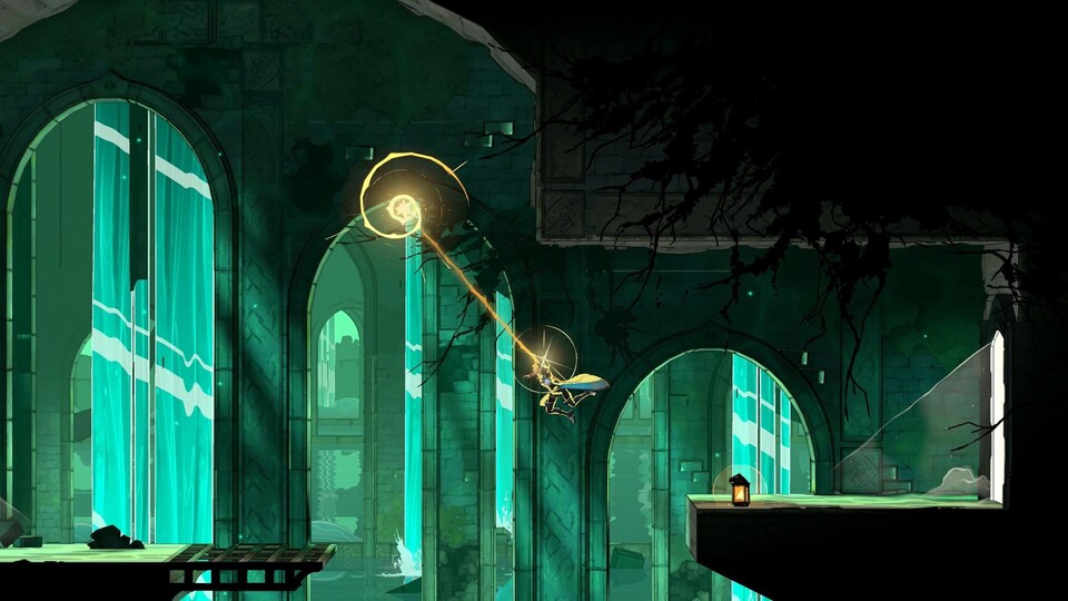 Mit der Peitsche schwingt ihr diesmal ungewöhnlich schnell durch die Level.