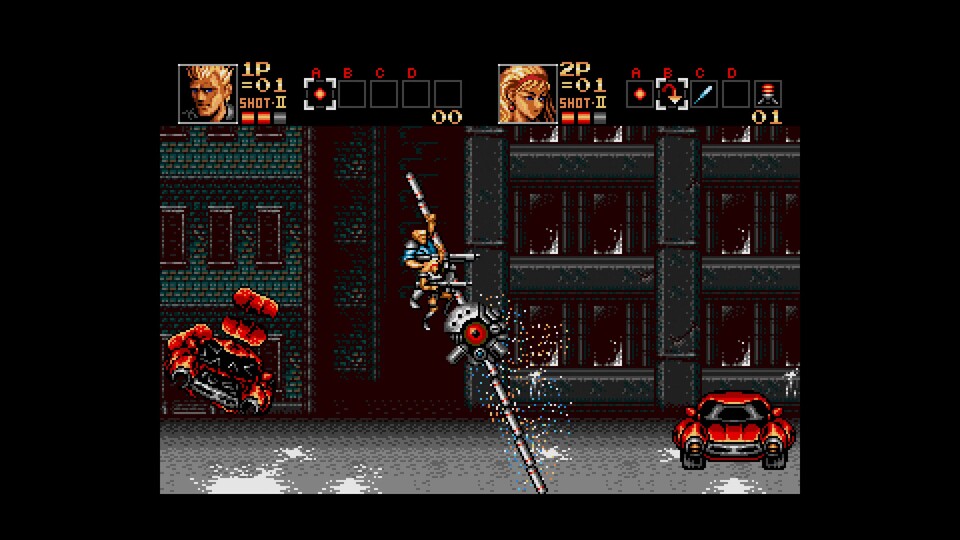 In den Contra-Spielen kämpft ihr unter anderem in dystopischen Straßenschluchten gegen Roboter.