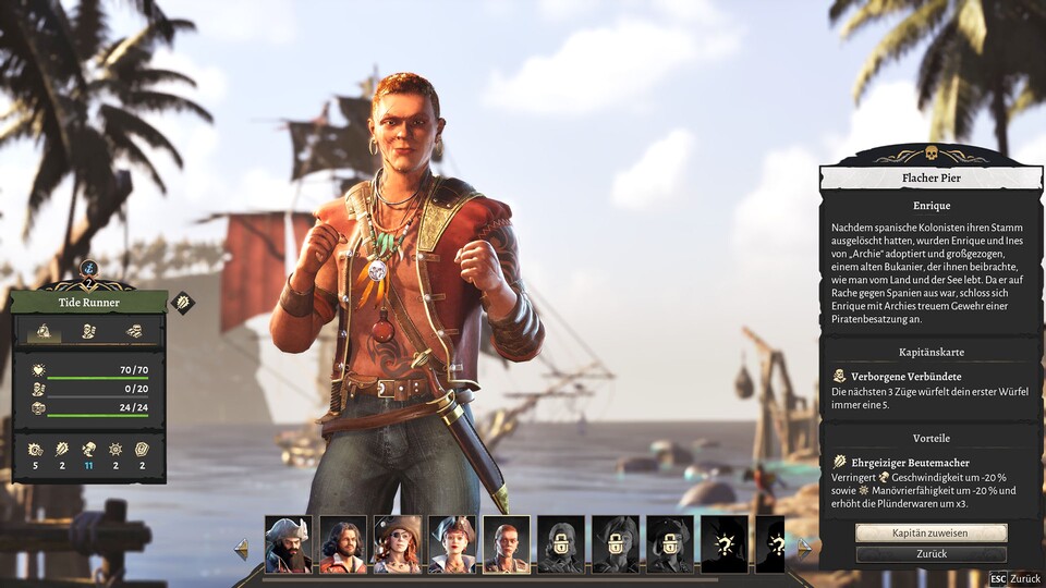Den Schatzsucher Enrique musste ich erst während einer Story-Modus befreien, um ihn als Kapitän eines meiner Schiffe einsetzen zu können.