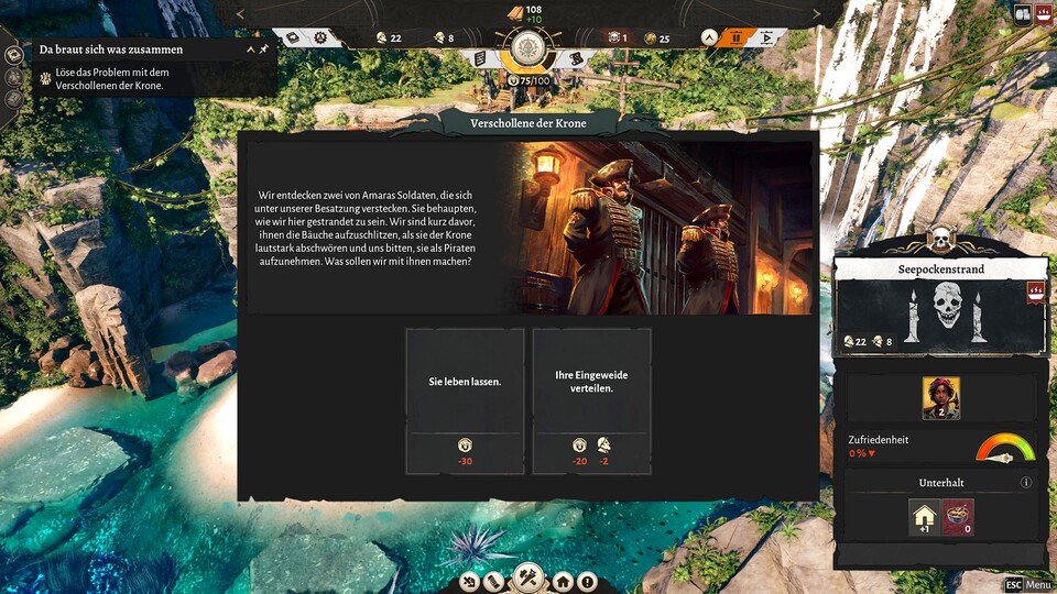Diese Entscheidung war komplett nachteilig für mich – ich musste wählen, ob ich eine große Menge Zusammenhalt verliere oder den Verlust anteilig durch zwei Arbeiter kompensiere.