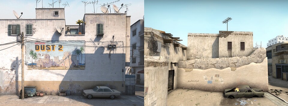 Links: Das Dust2-Remake, rechts die aktuelle Version.