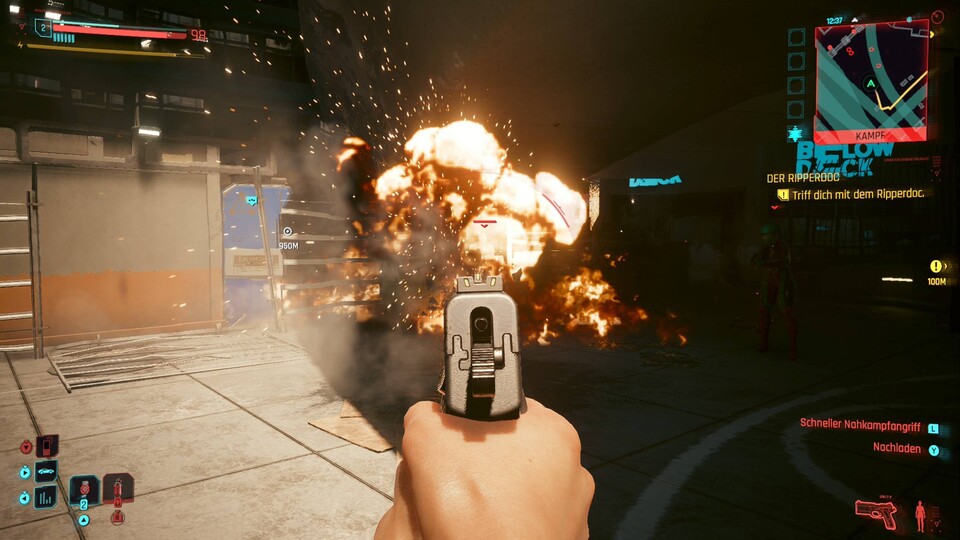 Wenn es in Cyberpunk 2077 rumst, dann über das HD Rumble mal so richtig!