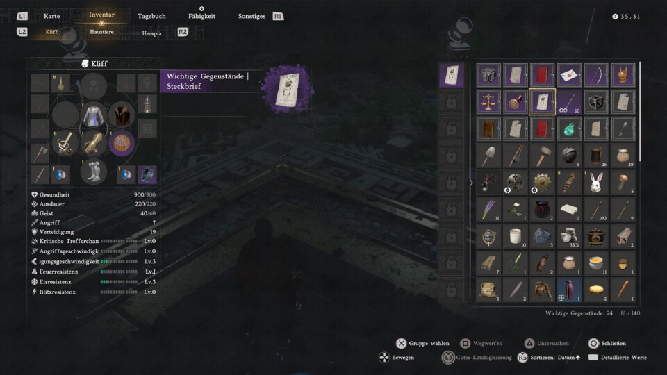 Das Inventar ist besonders am Anfang arg begrenzt und wirklich alles landet darin.