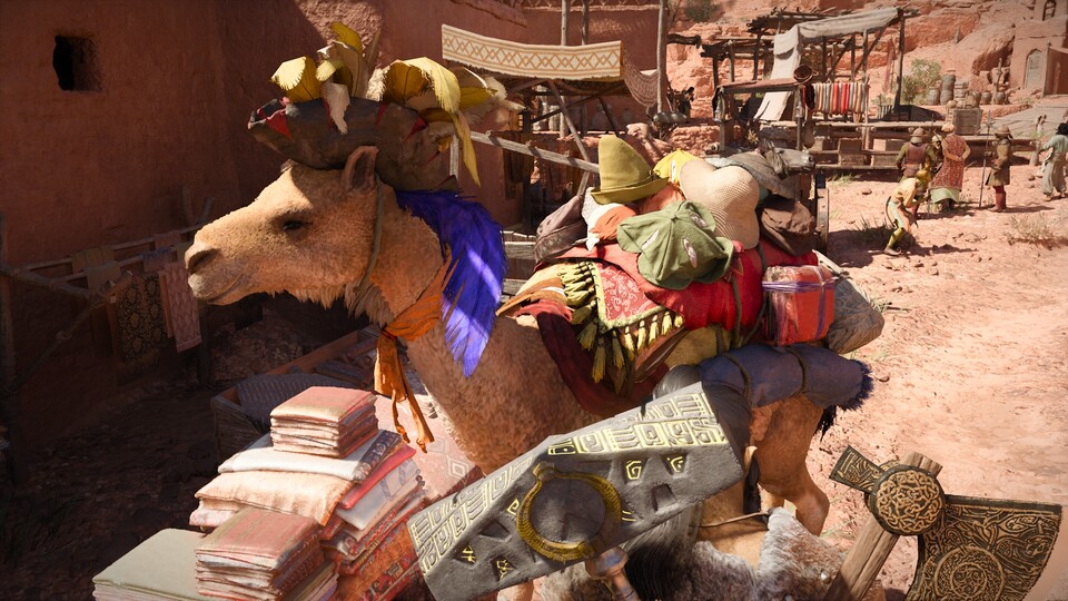 Seid ihr noch nicht überzeugt, haben wir hier ein Kamel, das Hüte sowohl als Handelswaren als auch als Kopfbedeckung trägt.