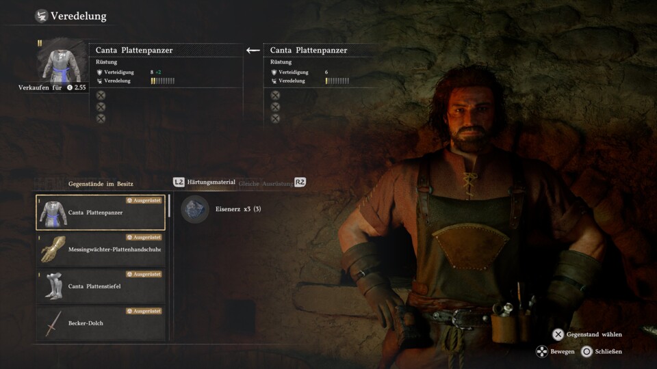 Beim Schmied können wir nicht nur Ausrüstung herstellen sondern auch verbessern.