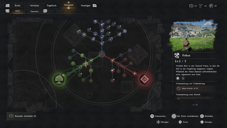 Zahlreiche Skills in drei verschiedenen Abschnitten und hinter vielen Fähigkeiten verbergen sich noch Spezialisierungen.