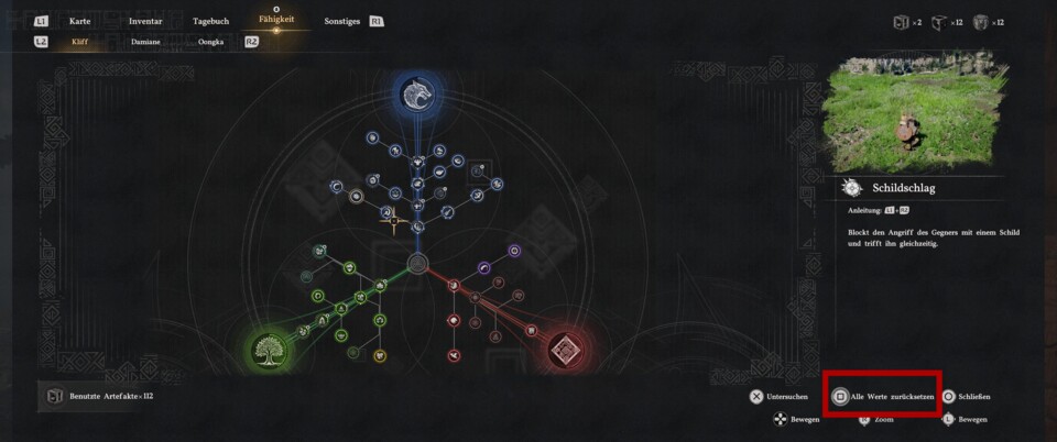 Solange ihr verblasste Abyss-Artefakte habt, könnt ihr umskillen, wenn ihr eure Talente betrachtet.