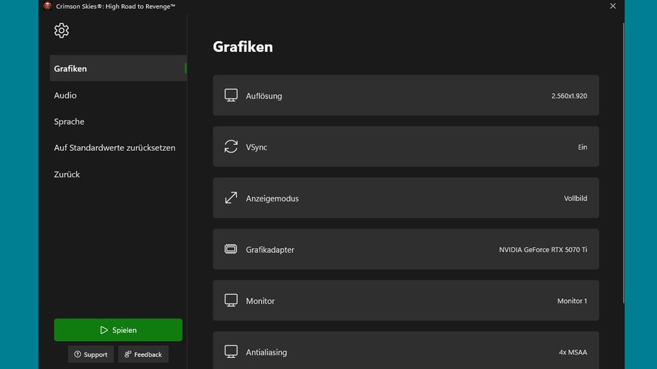 Vor dem Start könnt ihr die Grafikparameter des Spiels festlegen.