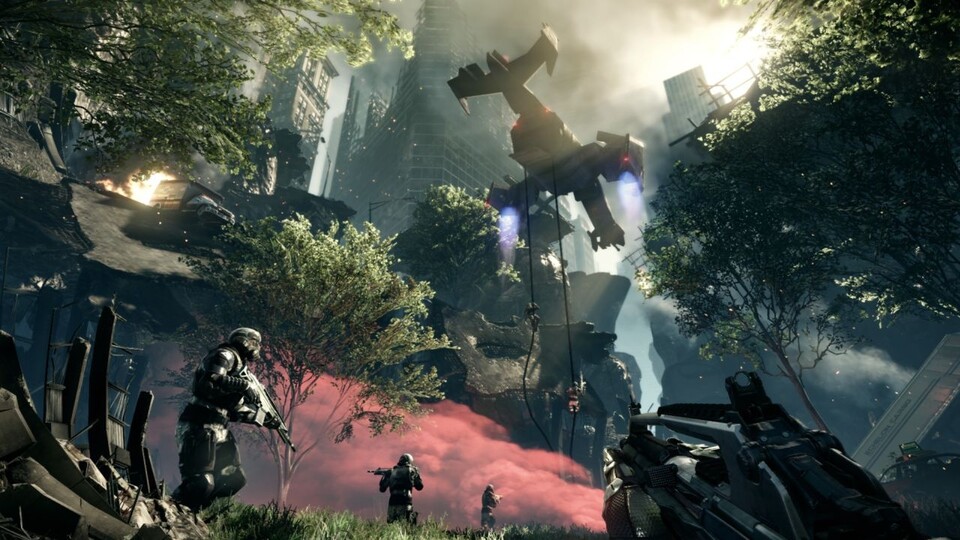 Raucheffekte, Wolkenkratzer, Vegetation: die CryEngine 2 lässt die Muskeln spielen.