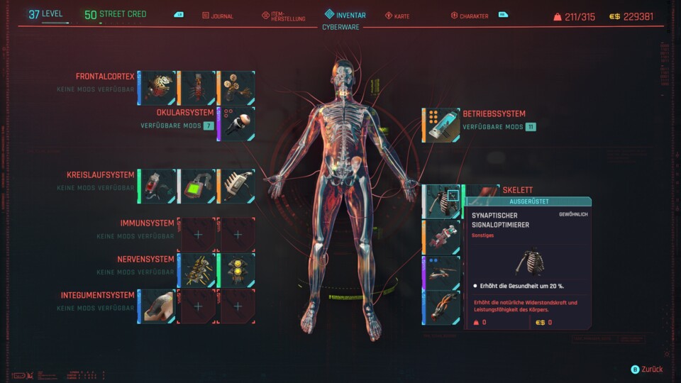 Die Auswahl an Cyberware für Konstitution ist gewaltig.