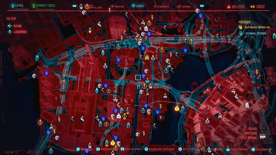 Cyberpunk 2077 schüttet nicht nur eine ganze Ladung Symbole über die Map, sondern führt mit den Anrufen eine weitere Hilfestellung ein.