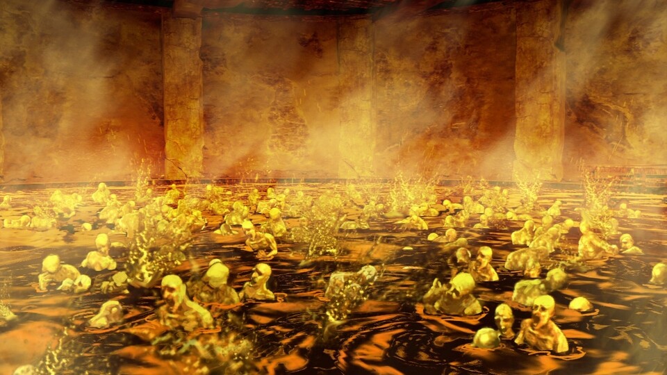 Dante's Inferno: Im Höllenkreis der Gier baden die Seelen habgieriger Menschen in einem See aus kochendem Gold.