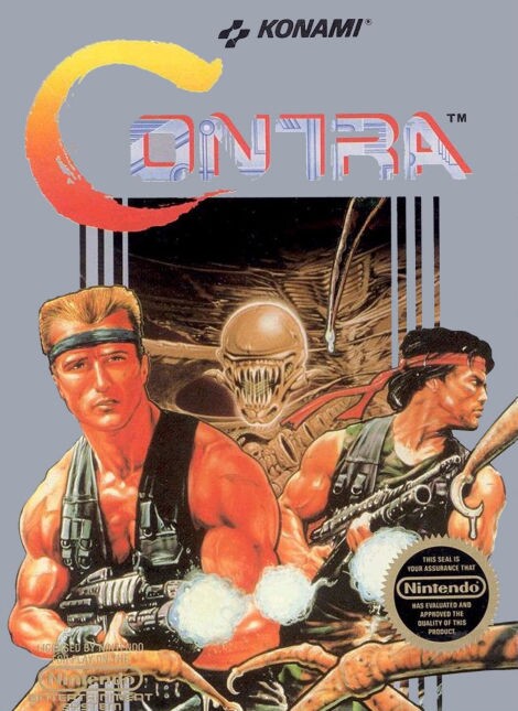 Das Cover von Contra wurde offensichtlich von den Alien- und Predator-Filmen inspiriert.