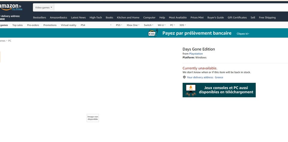 So sahen die Produktseiten von Amazon Frankreich aus. In diesem Beispiel war es die für Days Gone.