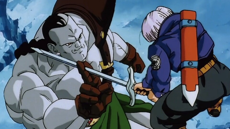 Zerstört in der Hauptgeschichte, aber lebend in einer anderen Zeitlinie. C14 ist ein gefährlicher Gegner für Trunks. (© Akira Toriyama, Shueisha Toei Animation)