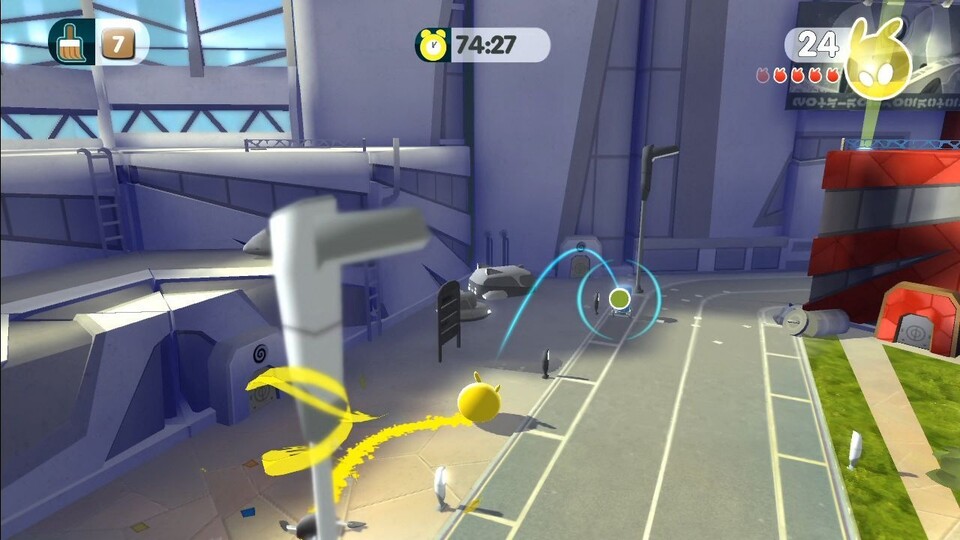 Gegner erledigt der Blob mit einem gezielten Sprung. Praktisch ist dabei das automatische »Zielsystem«. [360]