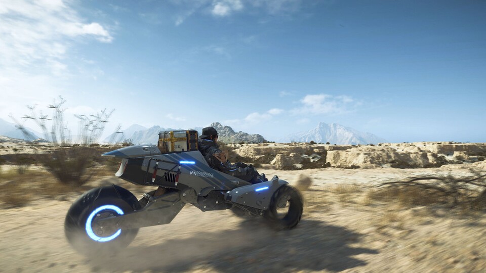 In Death Stranding 2 können wir schon recht früh im Spiel mit Fahrzeugen durch die weiten Landschaften brettern.