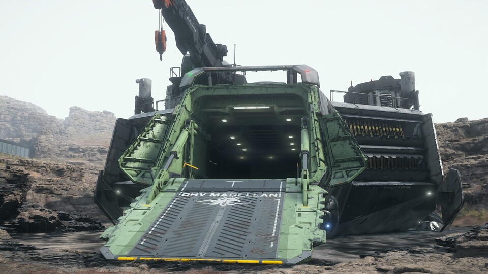 Licht verläuft sich realistisch im Hanger der Magellan je tiefer es in das Schiff geht.