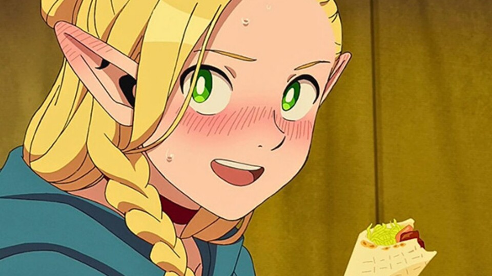 Marcille ist es etwas peinlich so gefeiert zu werden im Anime von Delicious in Dungeon. (Bild: Netflix)