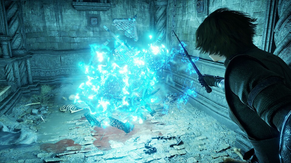 Magie löst Stühle, Tische und andere Möbelstücke in ihre Bestandteile auf. Solche interaktiven und zerstörbaren Elemente gibt es zuhauf in den grundverschieden gestalteten Level.