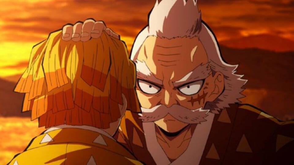 Für Jigoro ist Zenitsu wie ein Sohn und er ist stolz auf den Schwertkämpfer. (© Koyoharu Gotouge, Shueisha Ufotable)