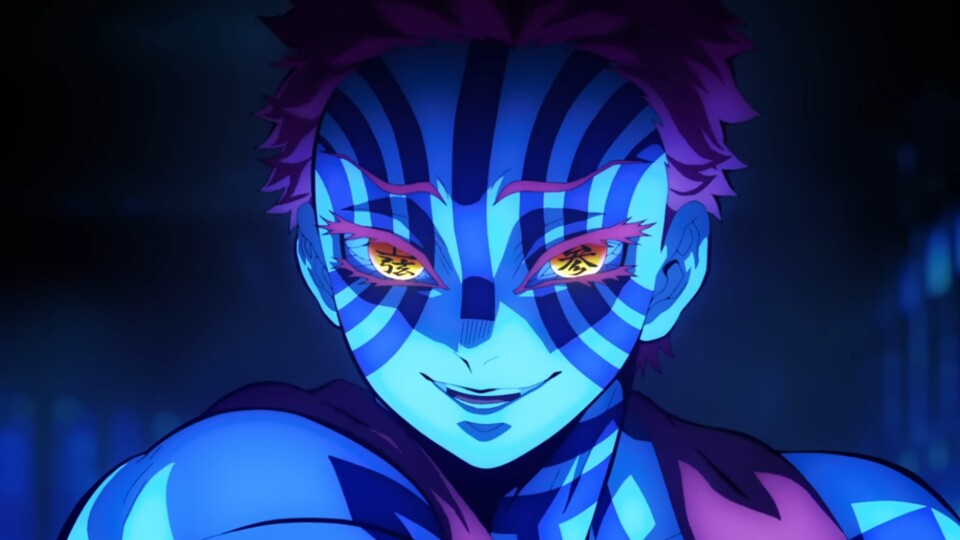 Akaza trifft nach den Ereignissen der Mugen Train-Arc im infinity Castle wieder auf Tanjiro. (Bild: © Koyoharu Gotouge, Shueisha Ufotable, Crunchyroll)
