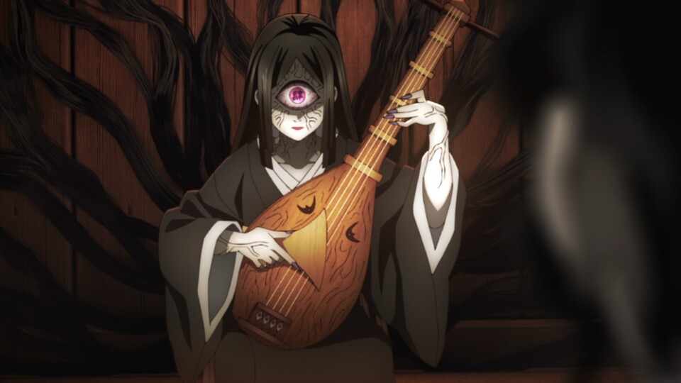 Nakime hält das Infinity Castle in Schach. (Bild: © Koyoharu Gotouge, Shueisha Ufotable, Crunchyroll)