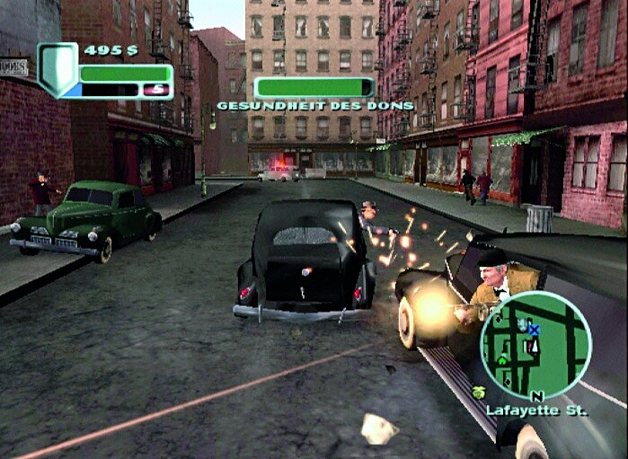 Kein Gangsterspiel ohne Verfolgungsjagd? Oftmals müsst ihr ein Fahrzeug sicher ans Ziel eskortieren oder wieder in heimische Gefilde gelangen. (PS2)