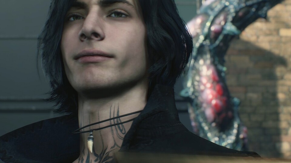 V, der dritte spielbare Charakter in Devil May Cry 5, nachdem er das Preisschild gesehen hat.