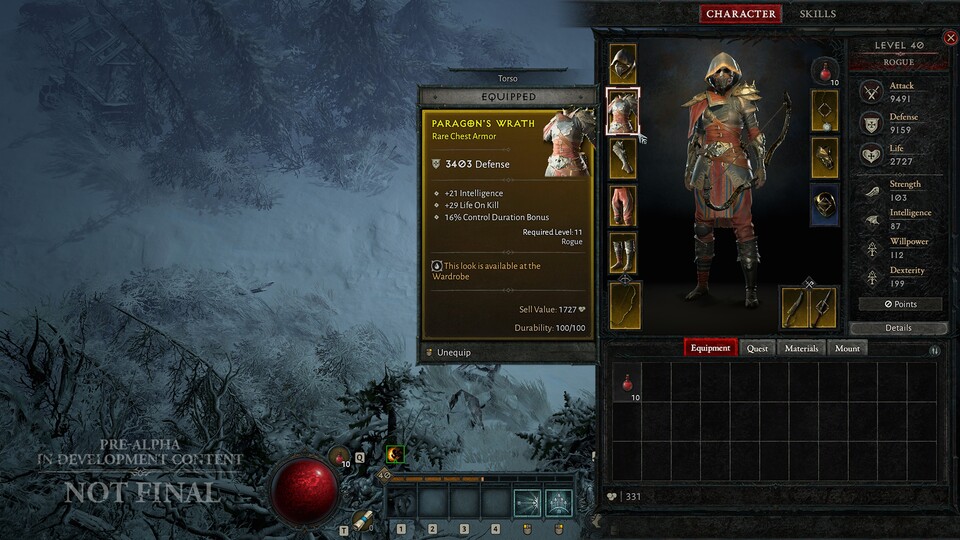 So sieht das Charaktermenü in Diablo 4 (Alpha) aus.