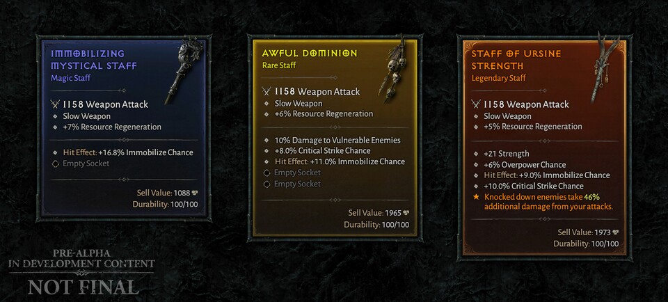 Diablo 4 konzentriert sich auf diese drei besonderen Qualitätsabstufungen, dazu kommen noch normale und einzigartige Items.