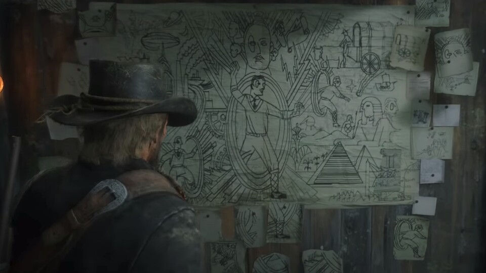 Die mysteriöse Collage von Francis Sinclair in Red Dead Redemption 2.