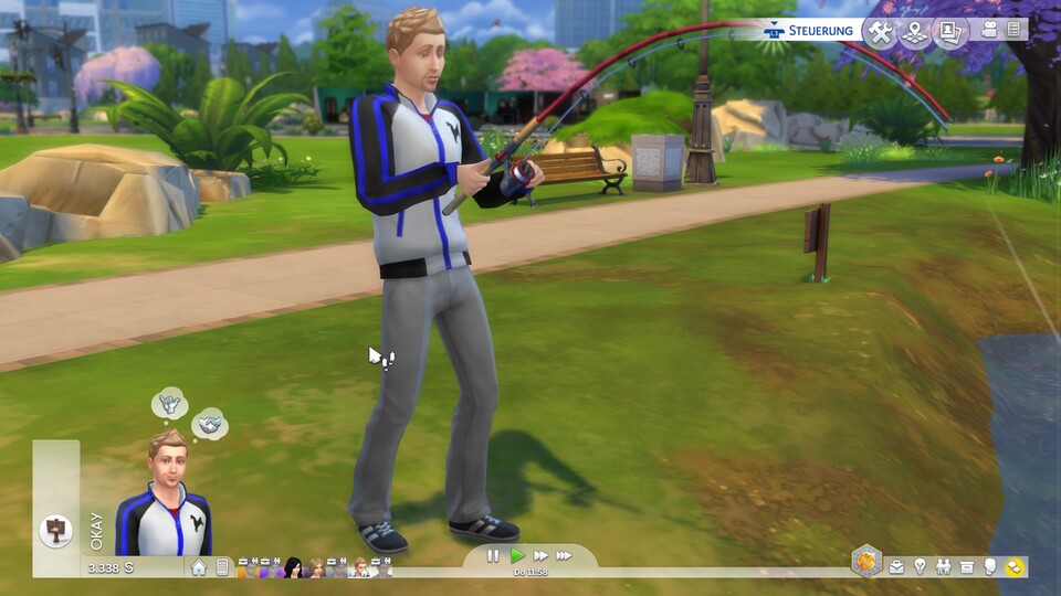 Die Sims 4 schickt uns mit Aktivitäten wie Angeln auch nach draußen. Wirklich Lust, unsere vier Wände zu verlassen, haben wir wegen der langen Ladezeiten aber nicht.