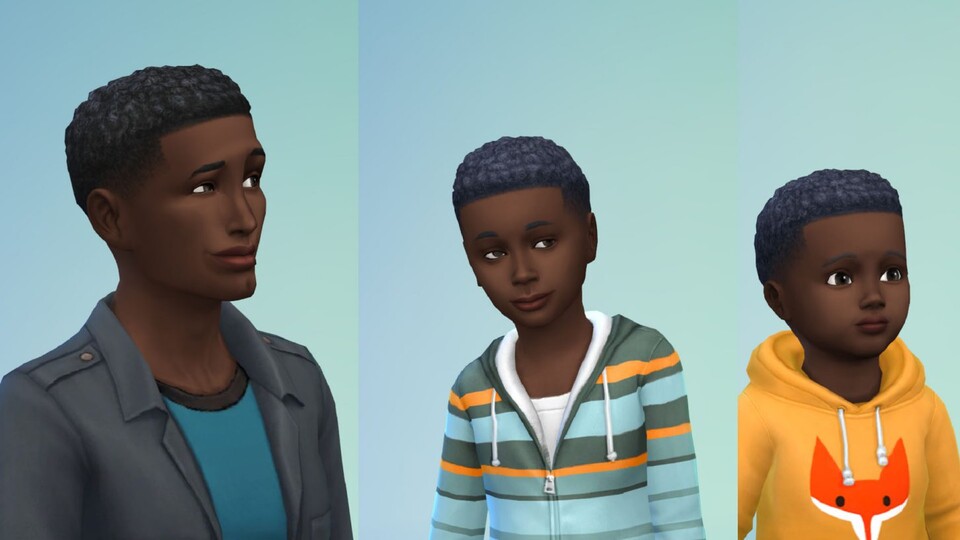 Die Sims 4: Der kurze Afro sieht hier tatsächlich eher grau als schwarz aus, das soll aber geändert werden.