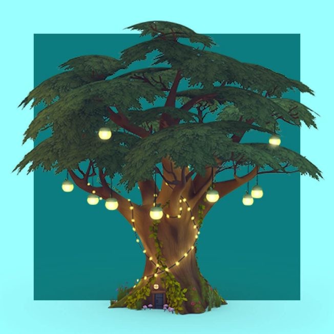 Die Sims 4-Fans haben in diesem Leuchtbaum eine Mini-Tür entdeckt.