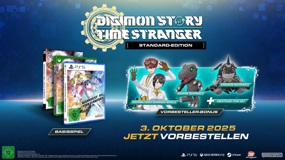 Hier seht ihr die Vorbesteller-Boni, die ihr euch für Digimon Story Time Stranger sichern könnt. Die Versionen für Xbox Series und PC sind bislang in Deutschland übrigens nur digital bestellbar.