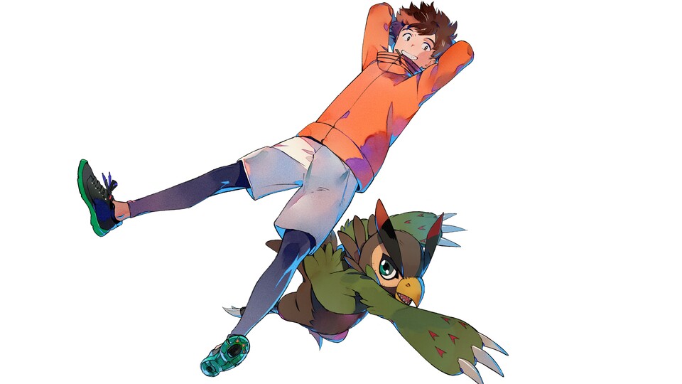 Minoru und sein Vogel-Digimon Falcomon.
