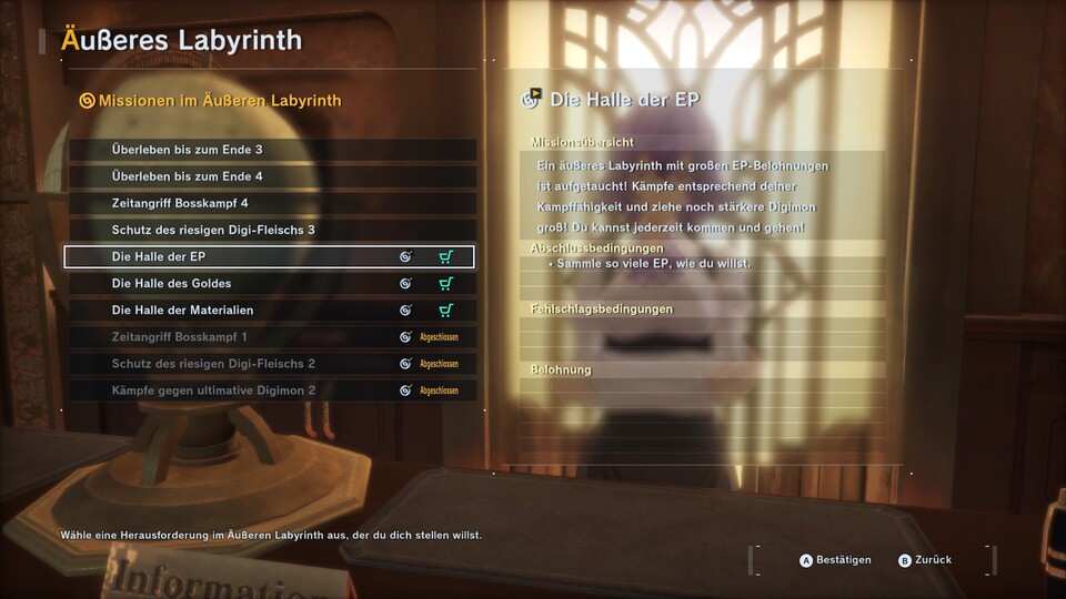 Nach dem Erwerb des DLCs habt ihr Zugang zu den Hallen für Erfahrungspunkte, Gold und Materialien. (© Bandai Namco)