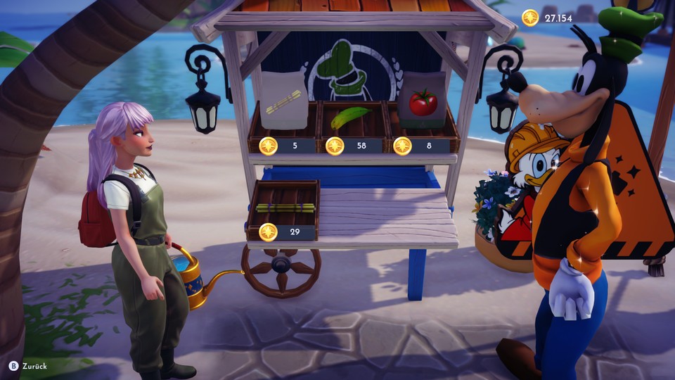 Goofy will sell you different seeds and plants in each area.