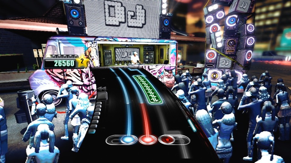 DJ Hero: Knifflig: Auf dem rechten Track steht gleich nach dem Scratch-Part ein Spurwechsel per Crossfader an.