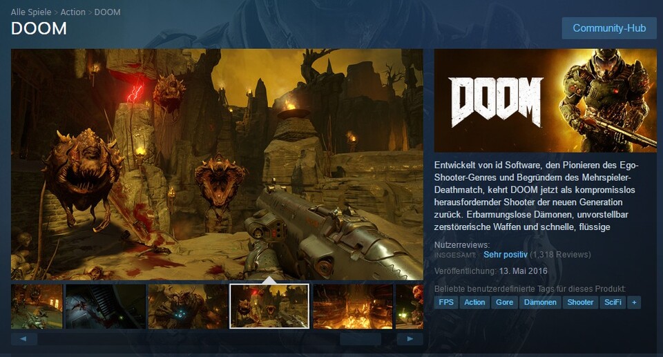 Die Userwertung auf Steam für die PC-Version von Doom ist bisher sehr positiv.