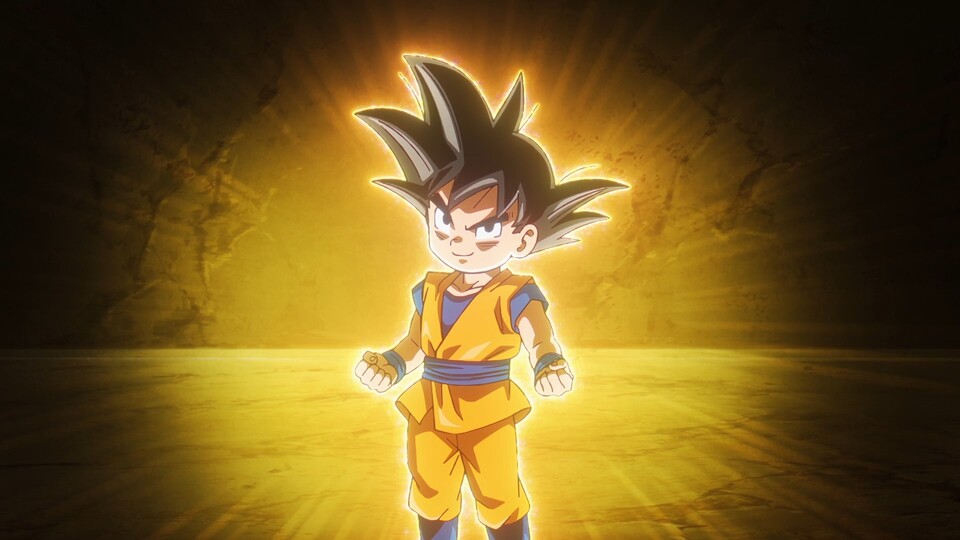 Son Gokus goldene Aura nach seiner Verwandlung in den Super-Saiyajin hinterlässt einen starken Eindruck. (Bild: © Akira Toriyama Shueisha, Toei Animation)